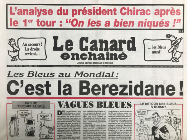 Couac ! | N° 4259 du Canard Enchaîné - 12 Juin 2002 | Nos Exemplaires du Canard Enchaîné sont archivés dans de bonnes conditions de conservation (obscurité, hygrométrie maitrisée et faible température), ce qui s'avère indispensable pour des journaux anciens. | 4259