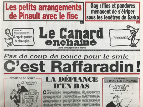 Couac ! | N° 4261 du Canard Enchaîné - 26 Juin 2002 | Nos Exemplaires du Canard Enchaîné sont archivés dans de bonnes conditions de conservation (obscurité, hygrométrie maitrisée et faible température), ce qui s'avère indispensable pour des journaux anciens. | 4261