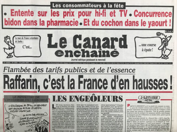 Couac ! | N° 4265 du Canard Enchaîné - 24 Juillet 2002 | Nos Exemplaires du Canard Enchaîné sont archivés dans de bonnes conditions de conservation (obscurité, hygrométrie maitrisée et faible température), ce qui s'avère indispensable pour des journaux anciens. | 4265