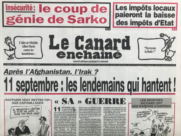 Couac ! | N° 4272 du Canard Enchaîné - 11 Septembre 2002 | Nos Exemplaires du Canard Enchaîné sont archivés dans de bonnes conditions de conservation (obscurité, hygrométrie maitrisée et faible température), ce qui s'avère indispensable pour des journaux anciens. | 4272