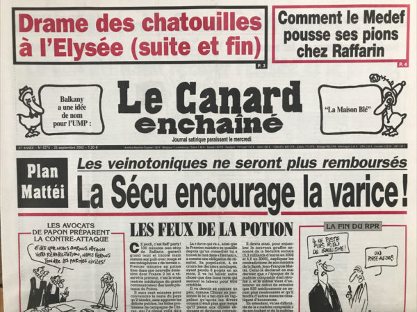 Couac ! | N° 4274 du Canard Enchaîné - 25 Septembre 2002 | Nos Exemplaires du Canard Enchaîné sont archivés dans de bonnes conditions de conservation (obscurité, hygrométrie maitrisée et faible température), ce qui s'avère indispensable pour des journaux anciens. | 4274