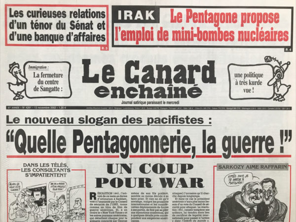 Couac ! | N° 4281 du Canard Enchaîné - 13 Novembre 2002 | Nos Exemplaires du Canard Enchaîné sont archivés dans de bonnes conditions de conservation (obscurité, hygrométrie maitrisée et faible température), ce qui s'avère indispensable pour des journaux anciens. | 4281