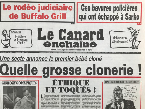 Couac ! | N° 4288 du Canard Enchaîné - 31 Décembre 2002 | Nos Exemplaires du Canard Enchaîné sont archivés dans de bonnes conditions de conservation (obscurité, hygrométrie maitrisée et faible température), ce qui s'avère indispensable pour des journaux anciens. | 4288