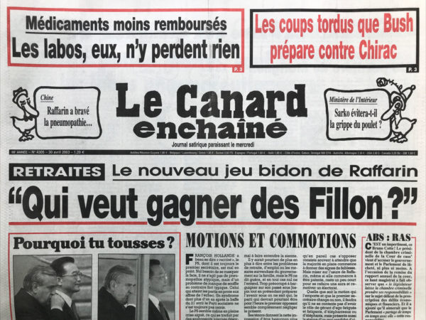 Couac ! | N° 4305 du Canard Enchaîné - 30 Avril 2003 | Nos Exemplaires du Canard Enchaîné sont archivés dans de bonnes conditions de conservation (obscurité, hygrométrie maitrisée et faible température), ce qui s'avère indispensable pour des journaux anciens. | 4305