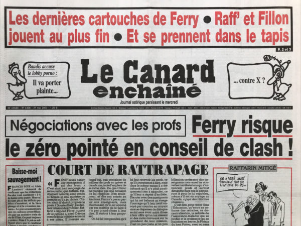 Couac ! | N° 4308 du Canard Enchaîné - 21 Mai 2003 | Nos Exemplaires du Canard Enchaîné sont archivés dans de bonnes conditions de conservation (obscurité, hygrométrie maitrisée et faible température), ce qui s'avère indispensable pour des journaux anciens. | 4308