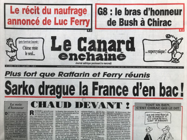 Couac ! | N° 4310 du Canard Enchaîné - 4 Juin 2003 | Nos Exemplaires du Canard Enchaîné sont archivés dans de bonnes conditions de conservation (obscurité, hygrométrie maitrisée et faible température), ce qui s'avère indispensable pour des journaux anciens. | 4310