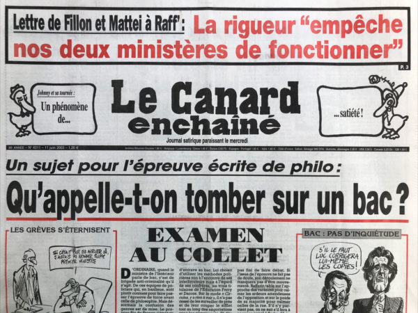 Couac ! | N° 4311 du Canard Enchaîné - 11 Juin 2003 | Nos Exemplaires du Canard Enchaîné sont archivés dans de bonnes conditions de conservation (obscurité, hygrométrie maitrisée et faible température), ce qui s'avère indispensable pour des journaux anciens. | 4311