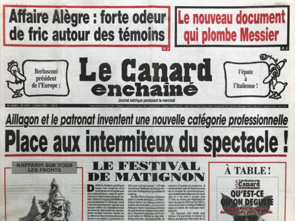 Couac ! | N° 4314 du Canard Enchaîné - 2 Juillet 2003 | Nos Exemplaires du Canard Enchaîné sont archivés dans de bonnes conditions de conservation (obscurité, hygrométrie maitrisée et faible température), ce qui s'avère indispensable pour des journaux anciens. | 4314