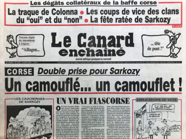 Couac ! | N° 4315 du Canard Enchaîné - 9 Juillet 2003 | Nos Exemplaires du Canard Enchaîné sont archivés dans de bonnes conditions de conservation (obscurité, hygrométrie maitrisée et faible température), ce qui s'avère indispensable pour des journaux anciens. | 4315