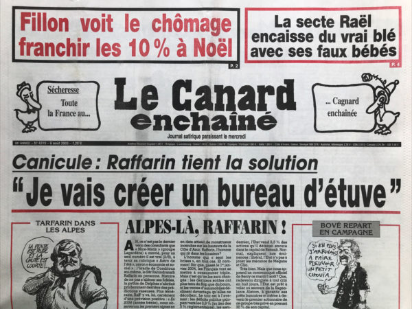 Couac ! | N° 4319 du Canard Enchaîné - 6 Août 2003 | Nos Exemplaires du Canard Enchaîné sont archivés dans de bonnes conditions de conservation (obscurité, hygrométrie maitrisée et faible température), ce qui s'avère indispensable pour des journaux anciens. | 4319