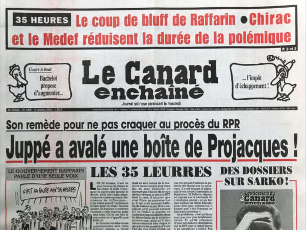 Couac ! | N° 4328 du Canard Enchaîné - 8 Octobre 2003 | Nos Exemplaires du Canard Enchaîné sont archivés dans de bonnes conditions de conservation (obscurité, hygrométrie maitrisée et faible température), ce qui s'avère indispensable pour des journaux anciens. | 4328