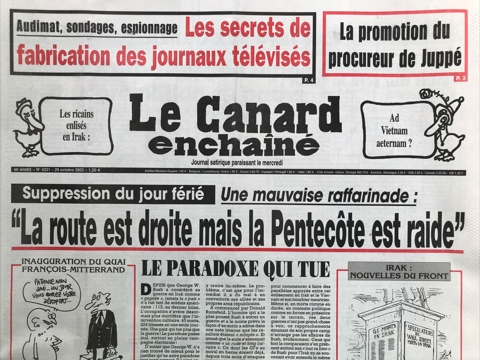 Couac ! | Acheter un Canard | Vente d'Anciens Journaux du Canard Enchaîné. Des Journaux Satiriques de Collection, Historiques & Authentiques de 1916 à 2004 ! | 4331