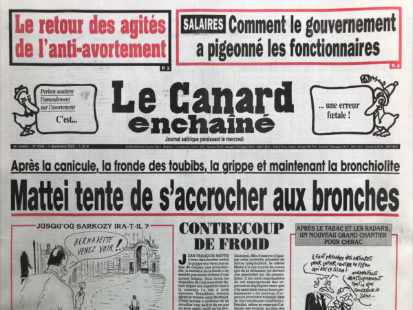 Couac ! | N° 4336 du Canard Enchaîné - 3 Décembre 2003 | Nos Exemplaires du Canard Enchaîné sont archivés dans de bonnes conditions de conservation (obscurité, hygrométrie maitrisée et faible température), ce qui s'avère indispensable pour des journaux anciens. | 4336