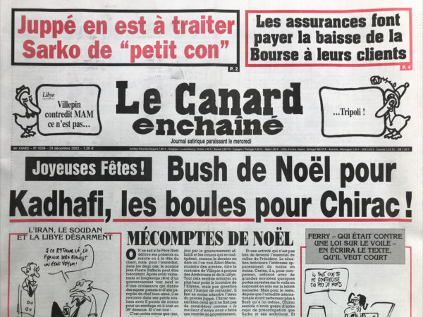 Couac ! | N° 4339 du Canard Enchaîné - 24 Décembre 2003 | Nos Exemplaires du Canard Enchaîné sont archivés dans de bonnes conditions de conservation (obscurité, hygrométrie maitrisée et faible température), ce qui s'avère indispensable pour des journaux anciens. | 4339