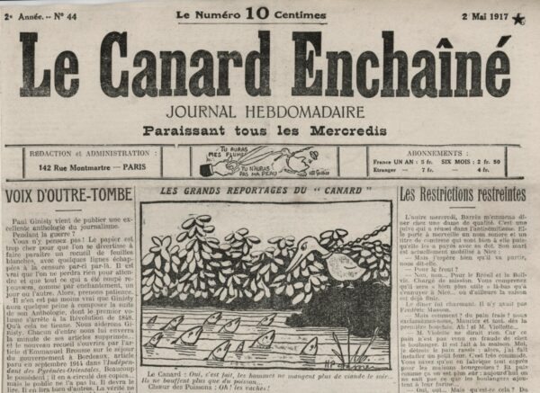 Couac ! | N° 44 du Canard Enchaîné - 2 Mai 1917 | Nos Exemplaires du Canard Enchaîné sont archivés dans de bonnes conditions de conservation (obscurité, hygrométrie maitrisée et faible température), ce qui s'avère indispensable pour des journaux anciens. | 44 4