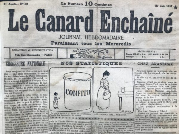 Couac ! | N° 52 du Canard Enchaîné - 27 Juin 1917 | Nos Exemplaires du Canard Enchaîné sont archivés dans de bonnes conditions de conservation (obscurité, hygrométrie maitrisée et faible température), ce qui s'avère indispensable pour des journaux anciens. | 52 2