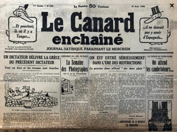 Couac ! | N° 530 du Canard Enchaîné - 25 Août 1926 | Nos Exemplaires du Canard Enchaîné sont archivés dans de bonnes conditions de conservation (obscurité, hygrométrie maitrisée et faible température), ce qui s'avère indispensable pour des journaux anciens. | 530