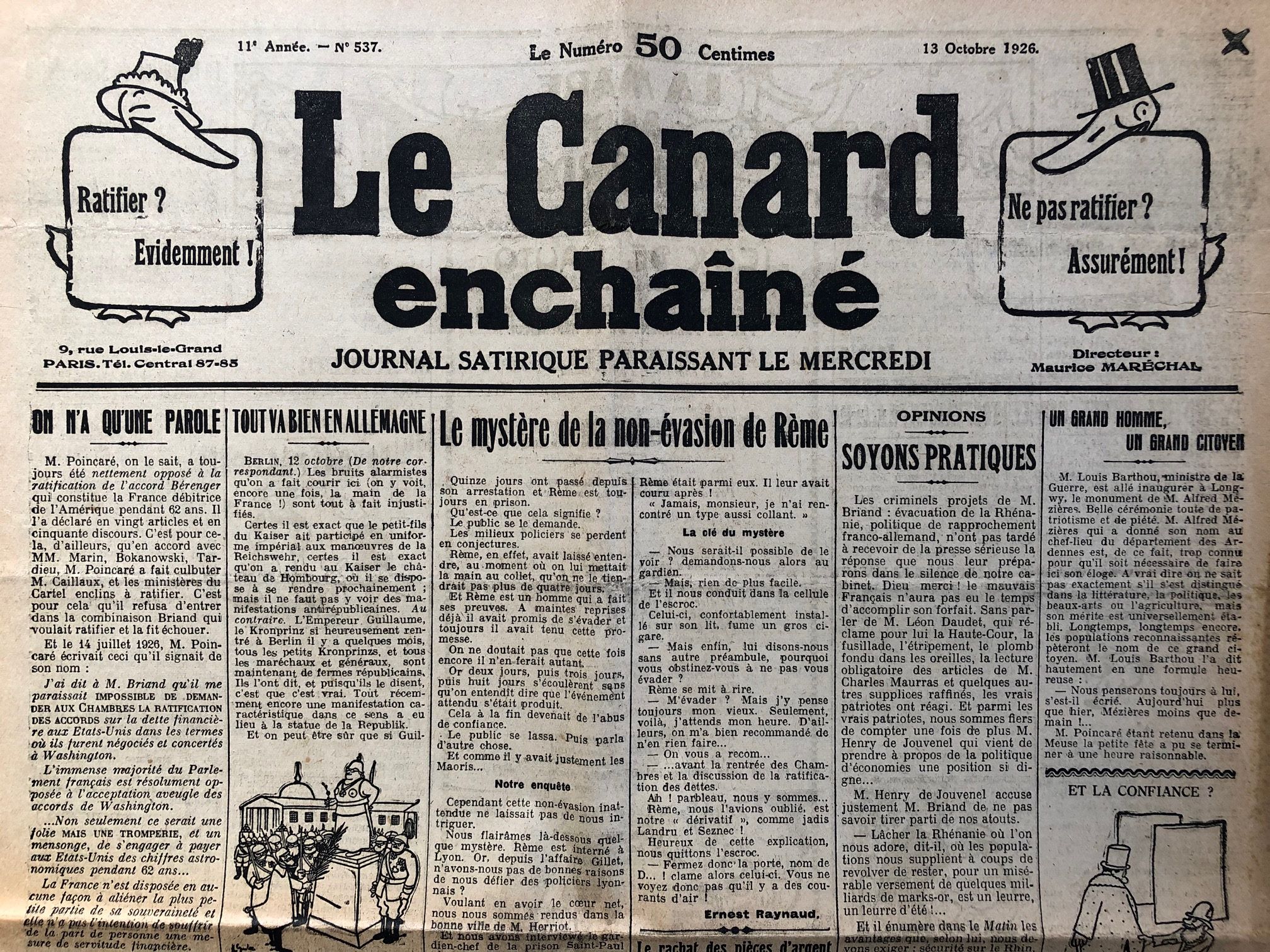 Couac ! | Acheter un Canard | Vente d'Anciens Journaux du Canard Enchaîné. Des Journaux Satiriques de Collection, Historiques & Authentiques de 1916 à 2004 ! | 537