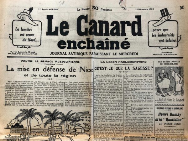 Couac ! | N° 546 du Canard Enchaîné - 15 Décembre 1926 | Nos Exemplaires du Canard Enchaîné sont archivés dans de bonnes conditions de conservation (obscurité, hygrométrie maitrisée et faible température), ce qui s'avère indispensable pour des journaux anciens. | 546