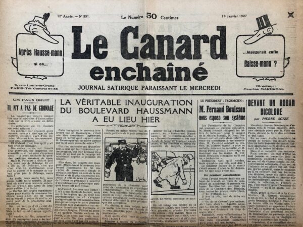 Couac ! | N° 551 du Canard Enchaîné - 19 Janvier 1927 | Nos Exemplaires du Canard Enchaîné sont archivés dans de bonnes conditions de conservation (obscurité, hygrométrie maitrisée et faible température), ce qui s'avère indispensable pour des journaux anciens. | 551