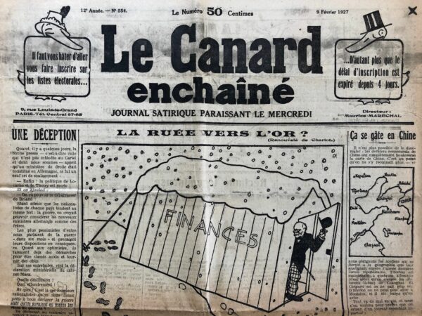 Couac ! | N° 554 du Canard Enchaîné - 9 Février 1927 | Nos Exemplaires du Canard Enchaîné sont archivés dans de bonnes conditions de conservation (obscurité, hygrométrie maitrisée et faible température), ce qui s'avère indispensable pour des journaux anciens. | 554