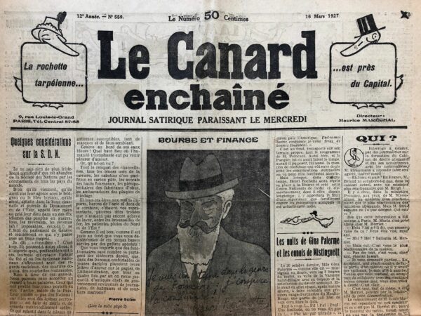 Couac ! | N° 559 du Canard Enchaîné - 16 Mars 1927 | Nos Exemplaires du Canard Enchaîné sont archivés dans de bonnes conditions de conservation (obscurité, hygrométrie maitrisée et faible température), ce qui s'avère indispensable pour des journaux anciens. | 559