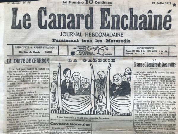 Couac ! | N° 56 du Canard Enchaîné - 25 Juillet 1917 | Nos Exemplaires du Canard Enchaîné sont archivés dans de bonnes conditions de conservation (obscurité, hygrométrie maitrisée et faible température), ce qui s'avère indispensable pour des journaux anciens. | 56 2