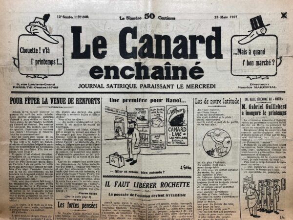 Couac ! | N° 560 du Canard Enchaîné - 23 Mars 1927 | Nos Exemplaires du Canard Enchaîné sont archivés dans de bonnes conditions de conservation (obscurité, hygrométrie maitrisée et faible température), ce qui s'avère indispensable pour des journaux anciens. | 560