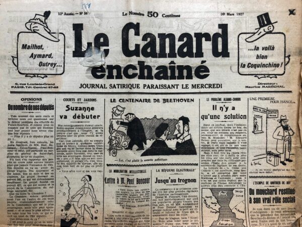 Couac ! | N° 561 du Canard Enchaîné - 30 Mars 1927 | Nos Exemplaires du Canard Enchaîné sont archivés dans de bonnes conditions de conservation (obscurité, hygrométrie maitrisée et faible température), ce qui s'avère indispensable pour des journaux anciens. | 561