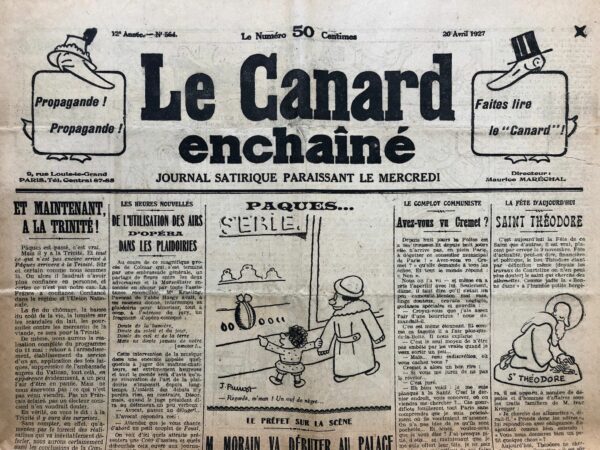 Couac ! | N° 564 du Canard Enchaîné - 20 Avril 1927 | Nos Exemplaires du Canard Enchaîné sont archivés dans de bonnes conditions de conservation (obscurité, hygrométrie maitrisée et faible température), ce qui s'avère indispensable pour des journaux anciens. | 564