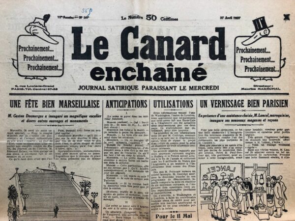 Couac ! | N° 565 du Canard Enchaîné - 27 Avril 1927 | Nos Exemplaires du Canard Enchaîné sont archivés dans de bonnes conditions de conservation (obscurité, hygrométrie maitrisée et faible température), ce qui s'avère indispensable pour des journaux anciens. | 565