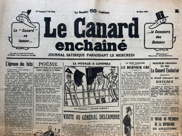 Couac ! | N° 568 du Canard Enchaîné - 18 Mai 1927 | Nos Exemplaires du Canard Enchaîné sont archivés dans de bonnes conditions de conservation (obscurité, hygrométrie maitrisée et faible température), ce qui s'avère indispensable pour des journaux anciens. | 568