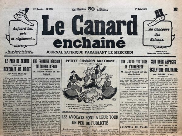 Couac ! | N° 570 du Canard Enchaîné - 1 Juin 1927 | Nos Exemplaires du Canard Enchaîné sont archivés dans de bonnes conditions de conservation (obscurité, hygrométrie maitrisée et faible température), ce qui s'avère indispensable pour des journaux anciens. | 570