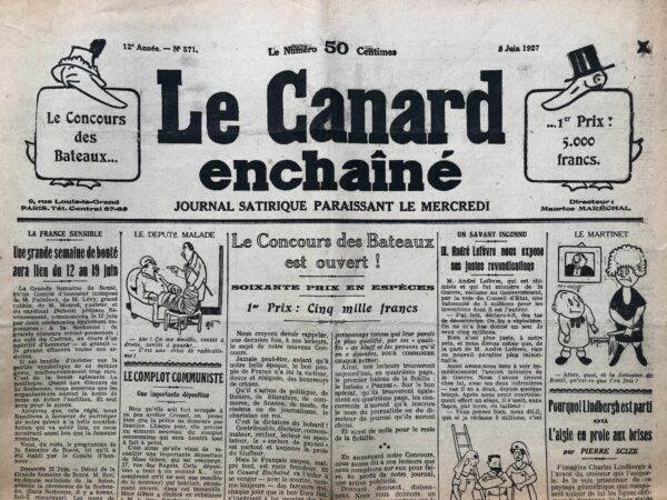 Couac ! | N° 571 du Canard Enchaîné - 8 Juin 1927 | Nos Exemplaires du Canard Enchaîné sont archivés dans de bonnes conditions de conservation (obscurité, hygrométrie maitrisée et faible température), ce qui s'avère indispensable pour des journaux anciens. | 571