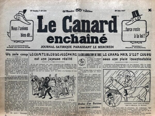 Couac ! | N° 574 du Canard Enchaîné - 29 Juin 1927 | Nos Exemplaires du Canard Enchaîné sont archivés dans de bonnes conditions de conservation (obscurité, hygrométrie maitrisée et faible température), ce qui s'avère indispensable pour des journaux anciens. | 574