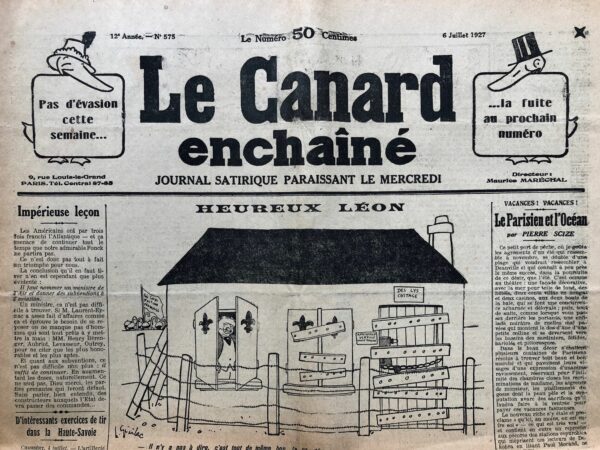 Couac ! | N° 575 du Canard Enchaîné - 6 Juillet 1927 | Nos Exemplaires du Canard Enchaîné sont archivés dans de bonnes conditions de conservation (obscurité, hygrométrie maitrisée et faible température), ce qui s'avère indispensable pour des journaux anciens. | 575