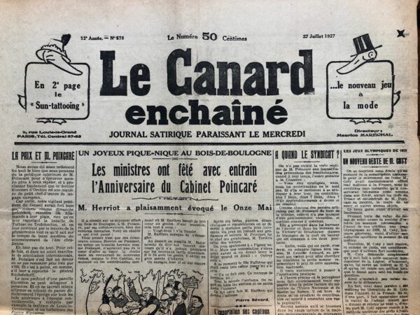 Couac ! | N° 578 du Canard Enchaîné - 27 Juillet 1927 | Nos Exemplaires du Canard Enchaîné sont archivés dans de bonnes conditions de conservation (obscurité, hygrométrie maitrisée et faible température), ce qui s'avère indispensable pour des journaux anciens. | 578