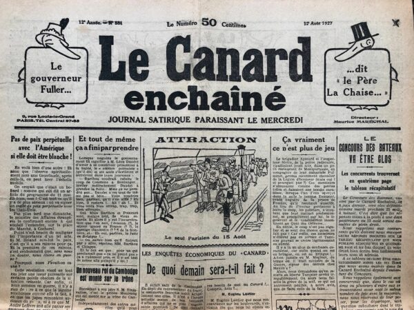 Couac ! | N° 581 du Canard Enchaîné - 17 Août 1927 | Nos Exemplaires du Canard Enchaîné sont archivés dans de bonnes conditions de conservation (obscurité, hygrométrie maitrisée et faible température), ce qui s'avère indispensable pour des journaux anciens. | 581 1