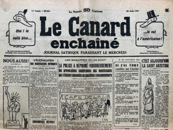 Couac ! | N° 583 du Canard Enchaîné - 31 Août 1927 | Nos Exemplaires du Canard Enchaîné sont archivés dans de bonnes conditions de conservation (obscurité, hygrométrie maitrisée et faible température), ce qui s'avère indispensable pour des journaux anciens. | 583