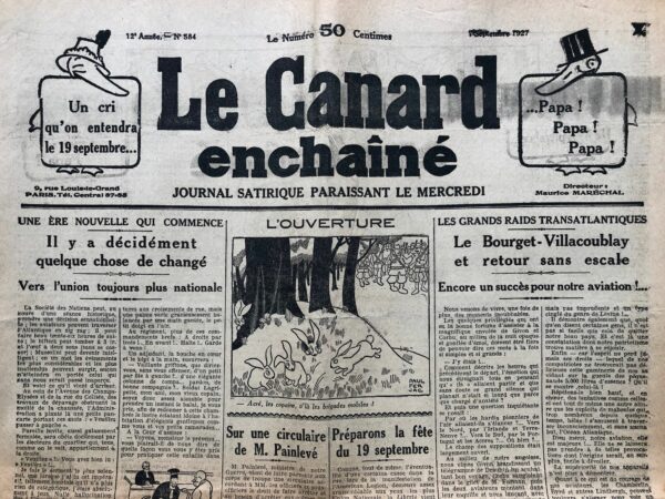 Couac ! | N° 584 du Canard Enchaîné - 7 Septembre 1927 | Nos Exemplaires du Canard Enchaîné sont archivés dans de bonnes conditions de conservation (obscurité, hygrométrie maitrisée et faible température), ce qui s'avère indispensable pour des journaux anciens. | 584