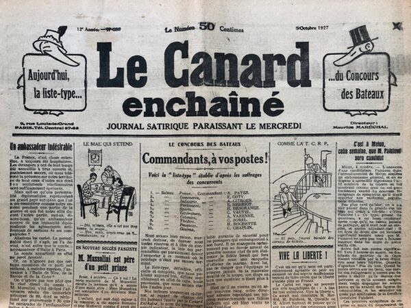 Couac ! | N° 588 du Canard Enchaîné - 5 Octobre 1927 | Nos Exemplaires du Canard Enchaîné sont archivés dans de bonnes conditions de conservation (obscurité, hygrométrie maitrisée et faible température), ce qui s'avère indispensable pour des journaux anciens. | 588