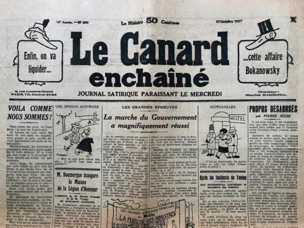 Couac ! | N° 589 du Canard Enchaîné - 12 Octobre 1927 | Nos Exemplaires du Canard Enchaîné sont archivés dans de bonnes conditions de conservation (obscurité, hygrométrie maitrisée et faible température), ce qui s'avère indispensable pour des journaux anciens. | 589