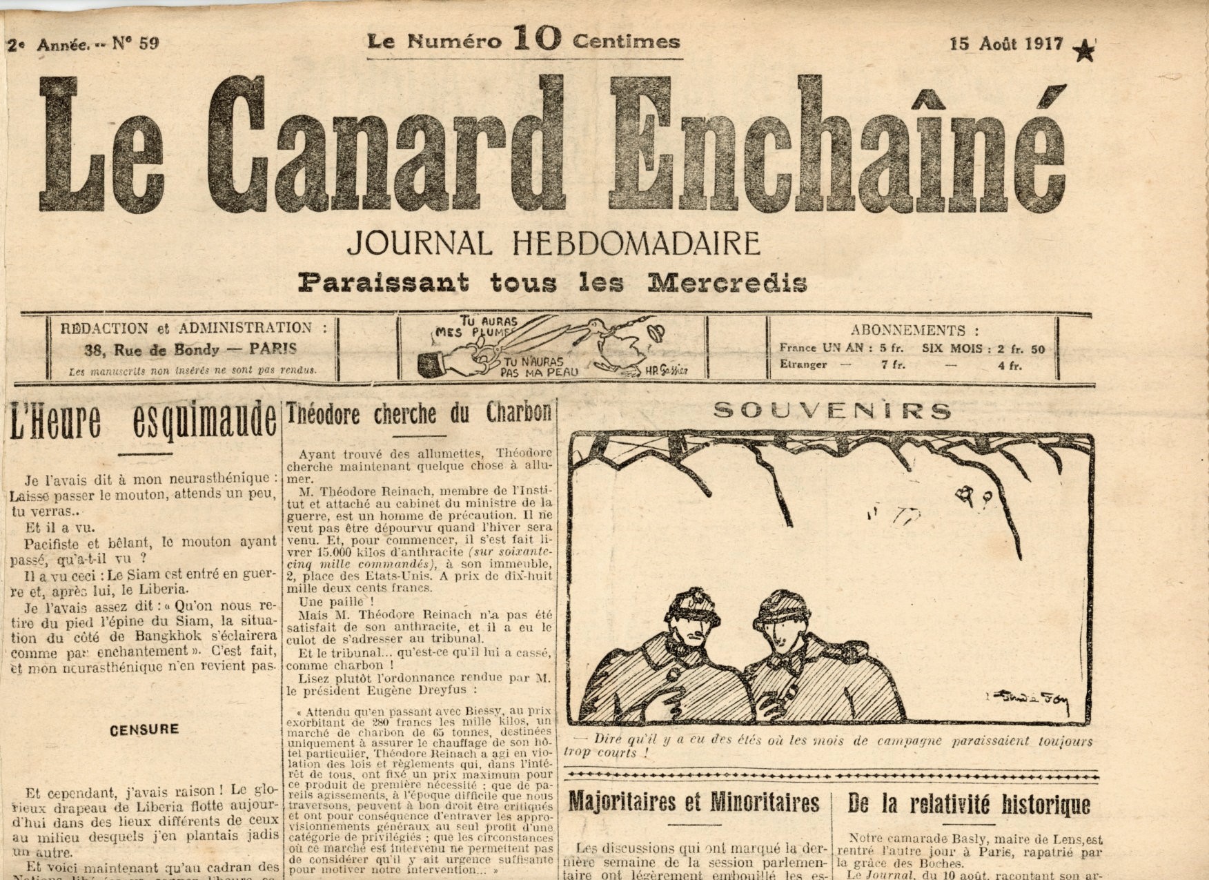 Couac ! | Acheter un Canard | Vente d'Anciens Journaux du Canard Enchaîné. Des Journaux Satiriques de Collection, Historiques & Authentiques de 1916 à 2004 ! | 59 3