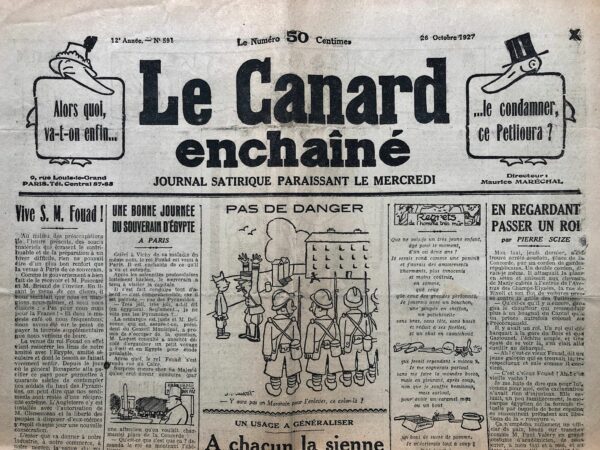 Couac ! | N° 591 du Canard Enchaîné - 26 Octobre 1927 | Nos Exemplaires du Canard Enchaîné sont archivés dans de bonnes conditions de conservation (obscurité, hygrométrie maitrisée et faible température), ce qui s'avère indispensable pour des journaux anciens. | 591