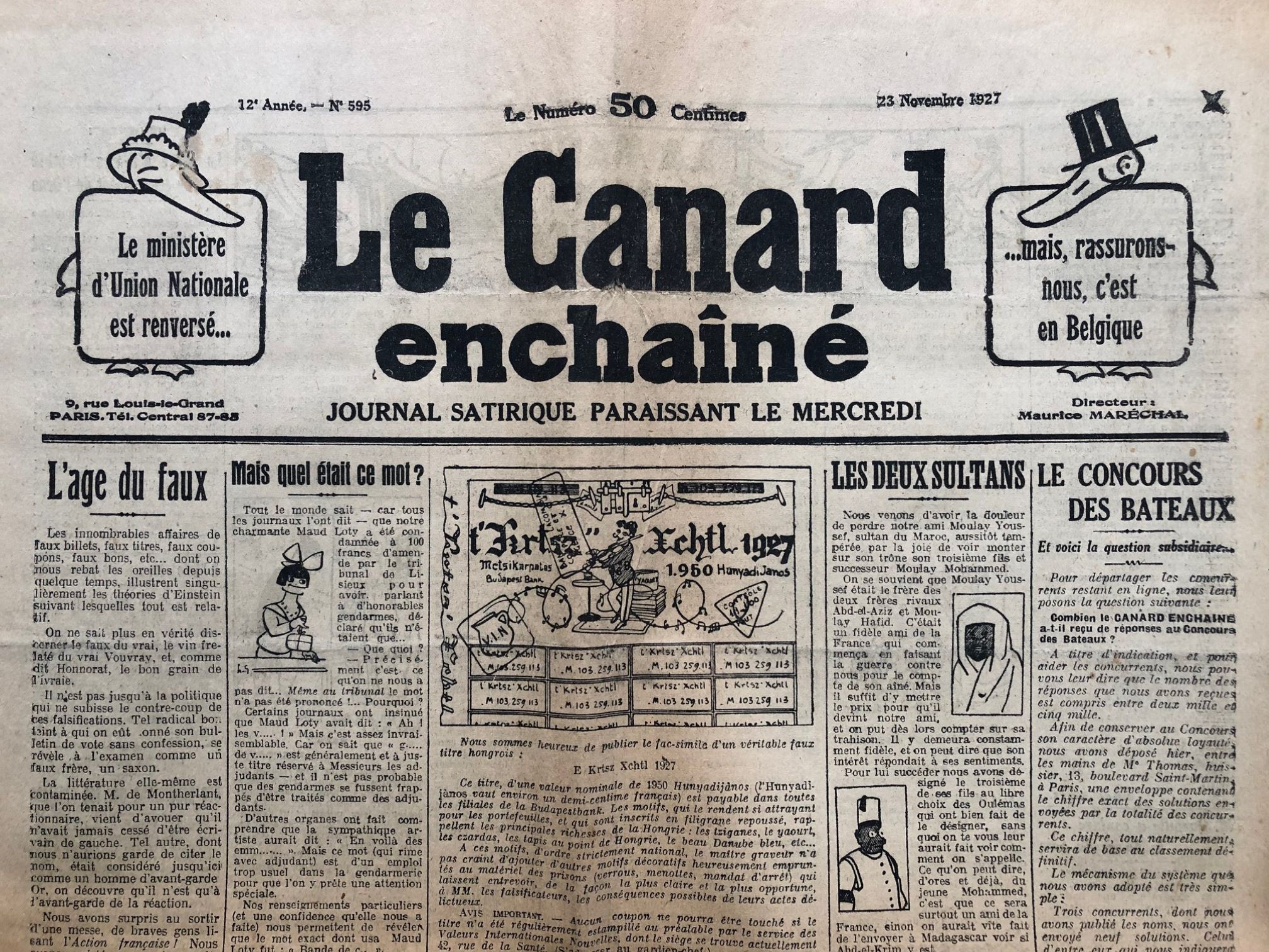 Couac ! | Acheter un Canard | Vente d'Anciens Journaux du Canard Enchaîné. Des Journaux Satiriques de Collection, Historiques & Authentiques de 1916 à 2004 ! | 595