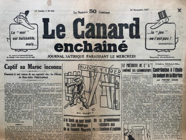 Couac ! | N° 596 du Canard Enchaîné - 30 Novembre 1927 | Nos Exemplaires du Canard Enchaîné sont archivés dans de bonnes conditions de conservation (obscurité, hygrométrie maitrisée et faible température), ce qui s'avère indispensable pour des journaux anciens. | 596