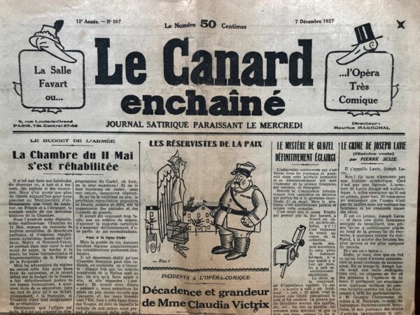 Couac ! | N° 597 du Canard Enchaîné - 7 Décembre 1927 | Nos Exemplaires du Canard Enchaîné sont archivés dans de bonnes conditions de conservation (obscurité, hygrométrie maitrisée et faible température), ce qui s'avère indispensable pour des journaux anciens. | 597