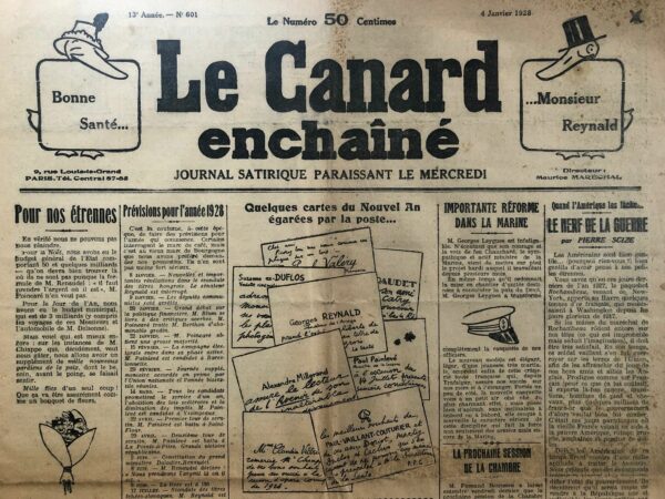 Couac ! | N° 601 du Canard Enchaîné - 4 Janvier 1928 | Nos Exemplaires du Canard Enchaîné sont archivés dans de bonnes conditions de conservation (obscurité, hygrométrie maitrisée et faible température), ce qui s'avère indispensable pour des journaux anciens. | 601