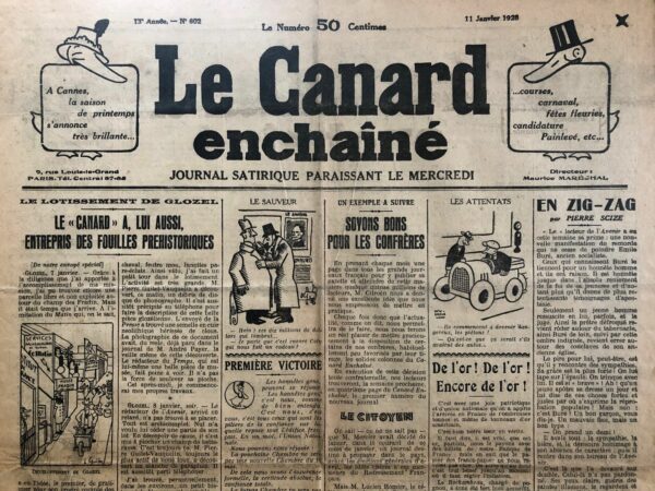 Couac ! | N° 602 du Canard Enchaîné - 11 Janvier 1928 | Nos Exemplaires du Canard Enchaîné sont archivés dans de bonnes conditions de conservation (obscurité, hygrométrie maitrisée et faible température), ce qui s'avère indispensable pour des journaux anciens. | 602