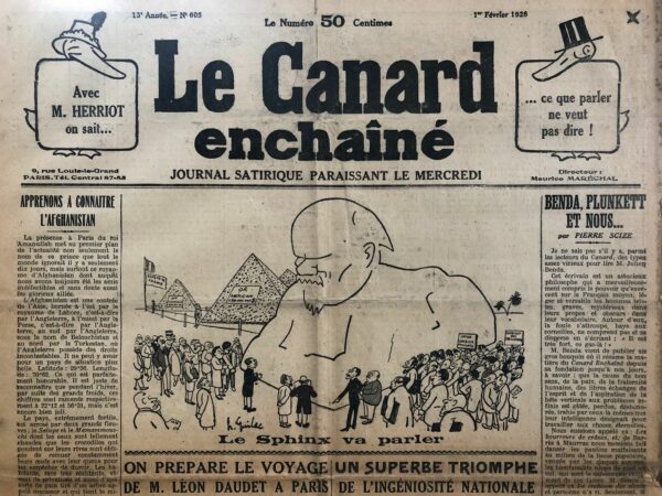 Couac ! | N° 605 du Canard Enchaîné - 1 Février 1928 | Nos Exemplaires du Canard Enchaîné sont archivés dans de bonnes conditions de conservation (obscurité, hygrométrie maitrisée et faible température), ce qui s'avère indispensable pour des journaux anciens. | 605 1